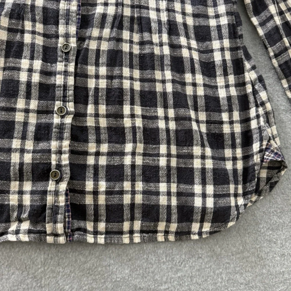 Free People Catch Up With Me Plaid Flannel Shirt Black Purple Womens Smal